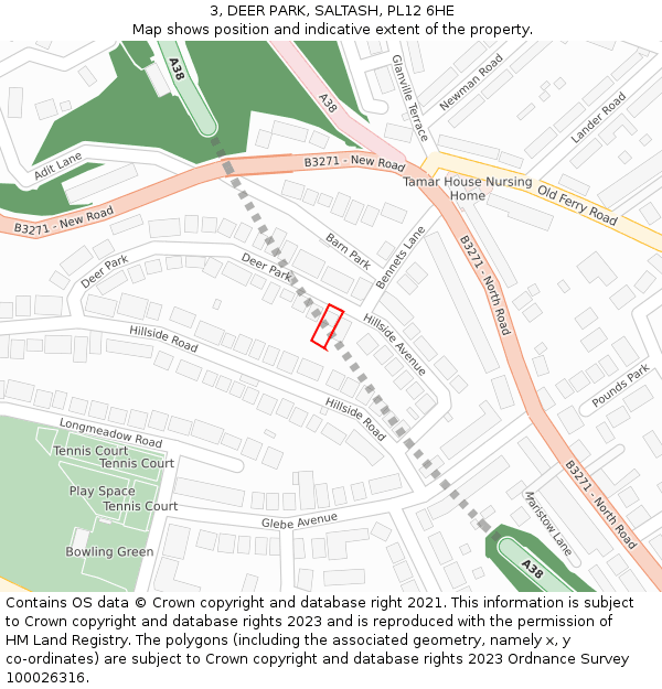 3, DEER PARK, SALTASH, PL12 6HE: Location map and indicative extent of plot