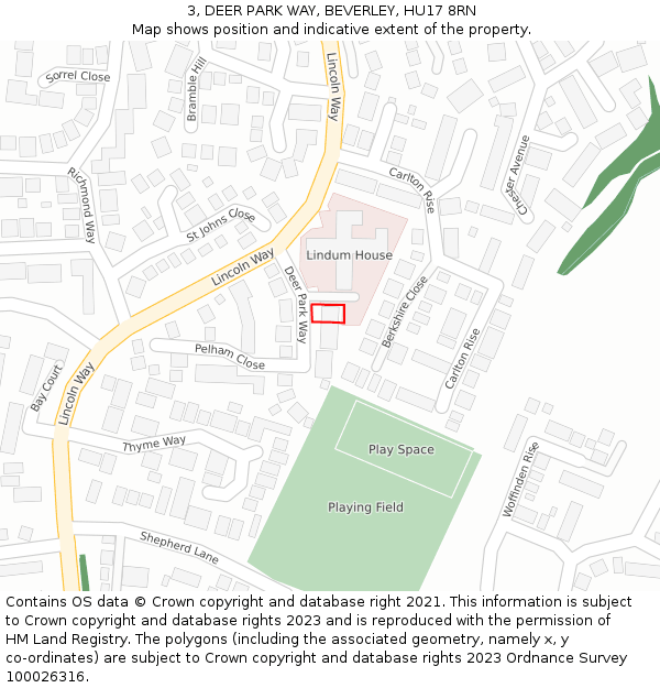 3, DEER PARK WAY, BEVERLEY, HU17 8RN: Location map and indicative extent of plot