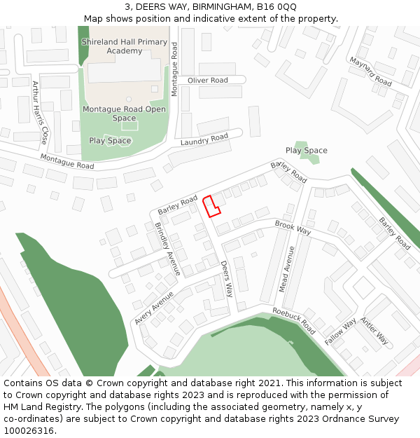 3, DEERS WAY, BIRMINGHAM, B16 0QQ: Location map and indicative extent of plot