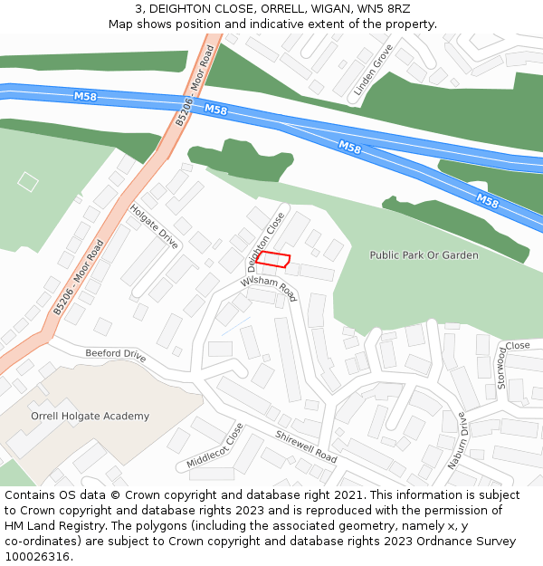 3, DEIGHTON CLOSE, ORRELL, WIGAN, WN5 8RZ: Location map and indicative extent of plot