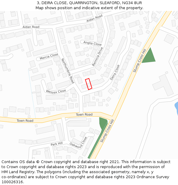 3, DEIRA CLOSE, QUARRINGTON, SLEAFORD, NG34 8UR: Location map and indicative extent of plot