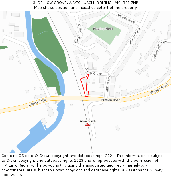 3, DELLOW GROVE, ALVECHURCH, BIRMINGHAM, B48 7NR: Location map and indicative extent of plot