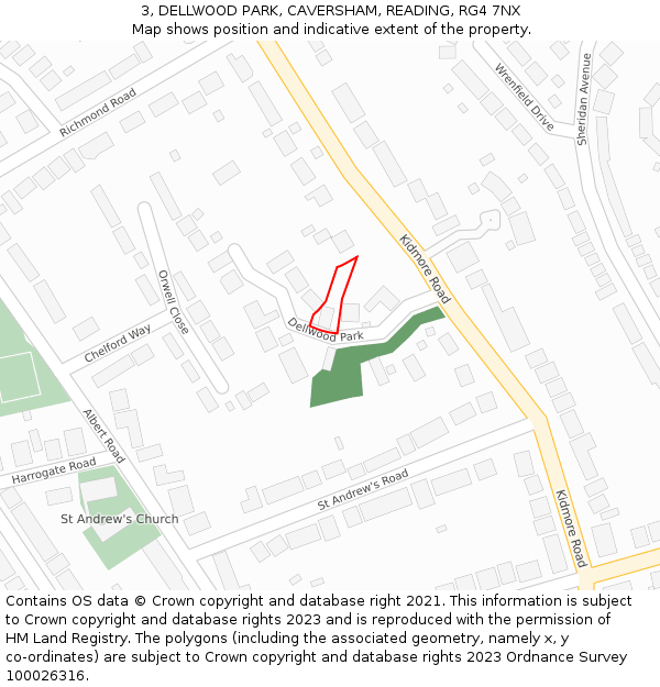 3, DELLWOOD PARK, CAVERSHAM, READING, RG4 7NX: Location map and indicative extent of plot
