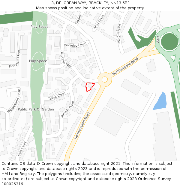 3, DELOREAN WAY, BRACKLEY, NN13 6BF: Location map and indicative extent of plot