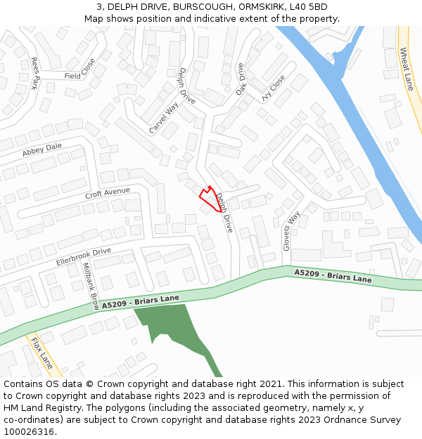 3, DELPH DRIVE, BURSCOUGH, ORMSKIRK, L40 5BD: Location map and indicative extent of plot