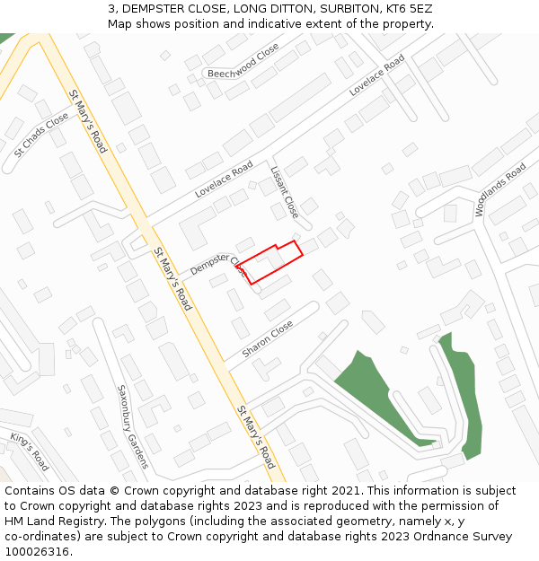 3, DEMPSTER CLOSE, LONG DITTON, SURBITON, KT6 5EZ: Location map and indicative extent of plot