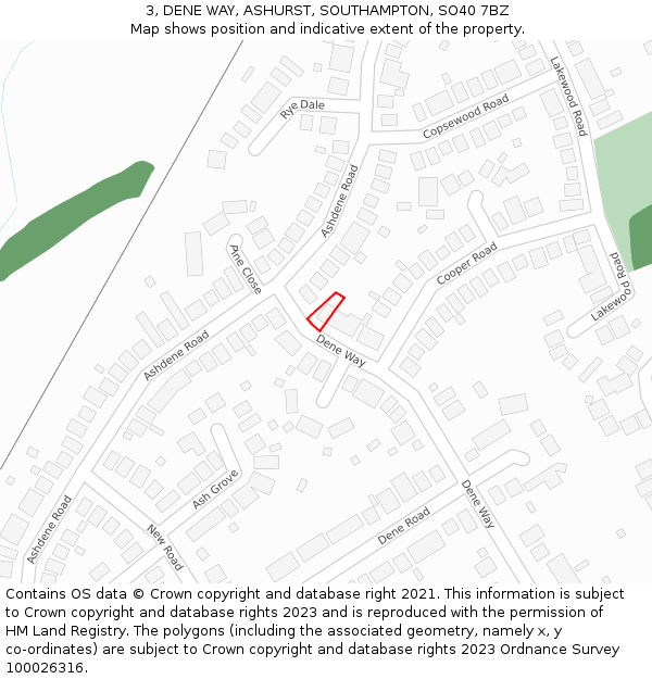 3, DENE WAY, ASHURST, SOUTHAMPTON, SO40 7BZ: Location map and indicative extent of plot