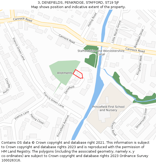 3, DENEFIELDS, PENKRIDGE, STAFFORD, ST19 5JF: Location map and indicative extent of plot