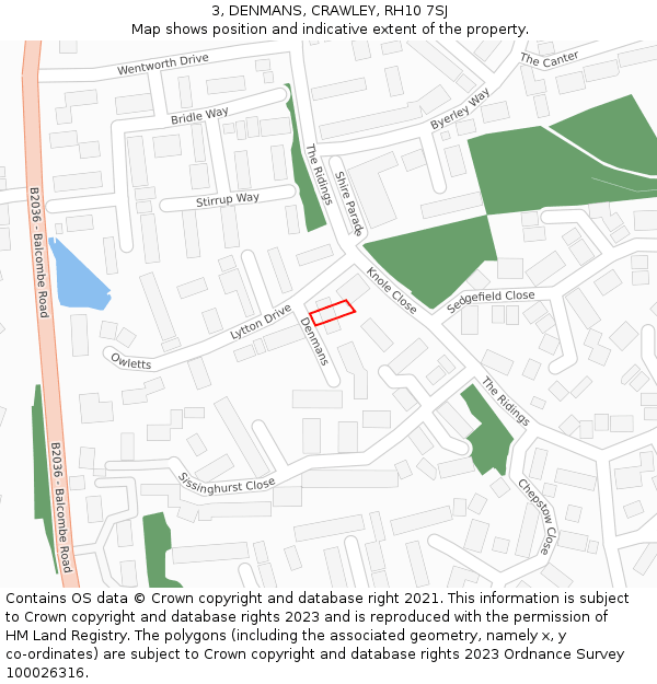 3, DENMANS, CRAWLEY, RH10 7SJ: Location map and indicative extent of plot