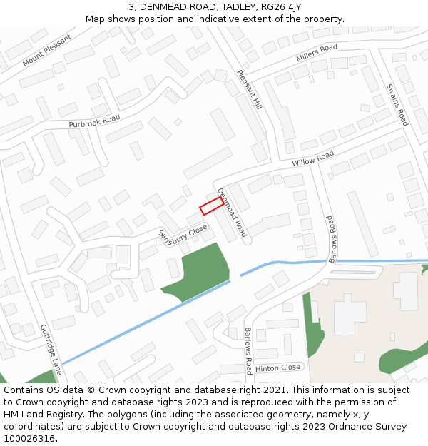 3, DENMEAD ROAD, TADLEY, RG26 4JY: Location map and indicative extent of plot