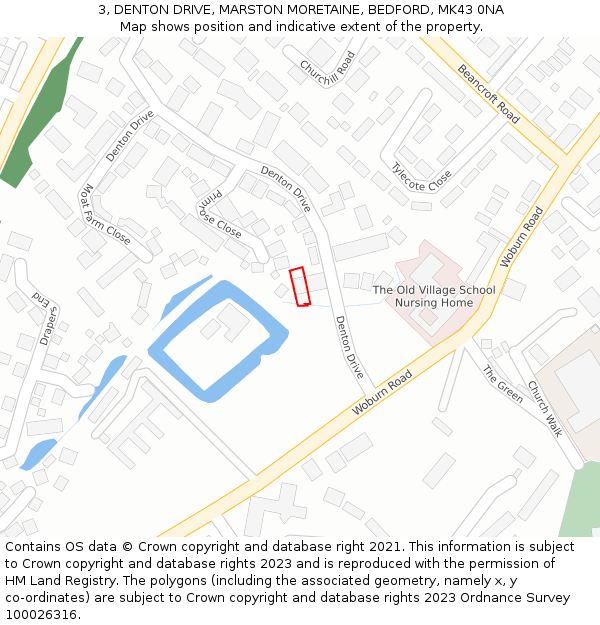 3, DENTON DRIVE, MARSTON MORETAINE, BEDFORD, MK43 0NA: Location map and indicative extent of plot