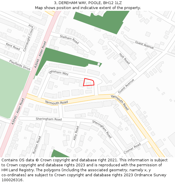 3, DEREHAM WAY, POOLE, BH12 1LZ: Location map and indicative extent of plot