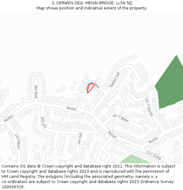 3, DERWEN DEG, MENAI BRIDGE, LL59 5EJ: Location map and indicative extent of plot