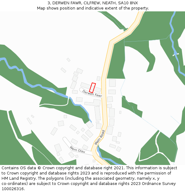 3, DERWEN FAWR, CILFREW, NEATH, SA10 8NX: Location map and indicative extent of plot