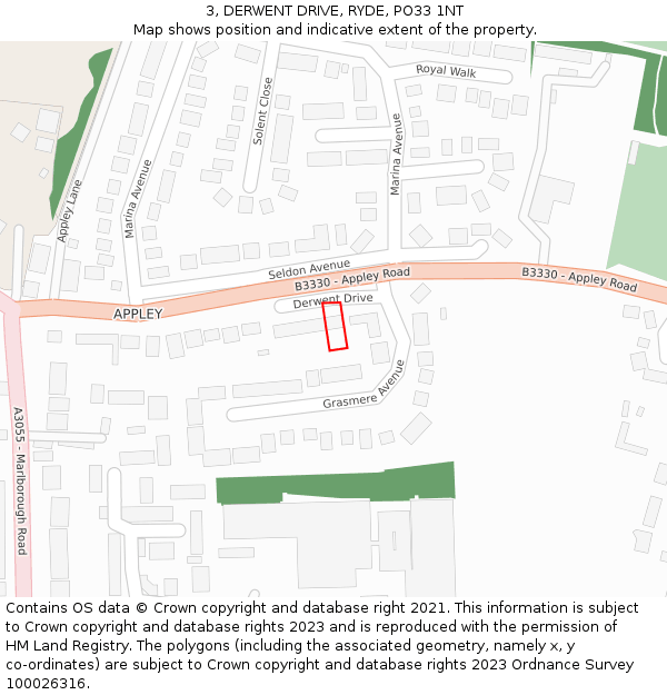 3, DERWENT DRIVE, RYDE, PO33 1NT: Location map and indicative extent of plot