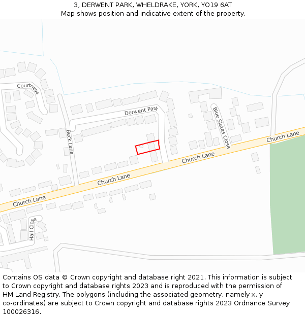 3, DERWENT PARK, WHELDRAKE, YORK, YO19 6AT: Location map and indicative extent of plot
