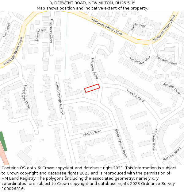 3, DERWENT ROAD, NEW MILTON, BH25 5HY: Location map and indicative extent of plot