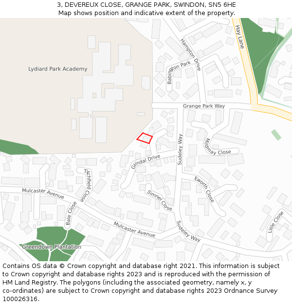 3, DEVEREUX CLOSE, GRANGE PARK, SWINDON, SN5 6HE: Location map and indicative extent of plot