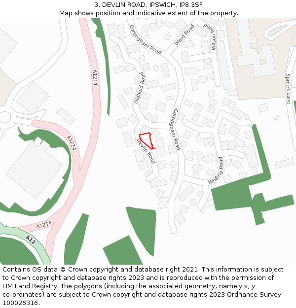 3, DEVLIN ROAD, IPSWICH, IP8 3SF: Location map and indicative extent of plot