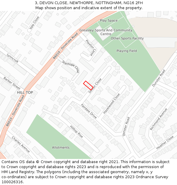 3, DEVON CLOSE, NEWTHORPE, NOTTINGHAM, NG16 2FH: Location map and indicative extent of plot