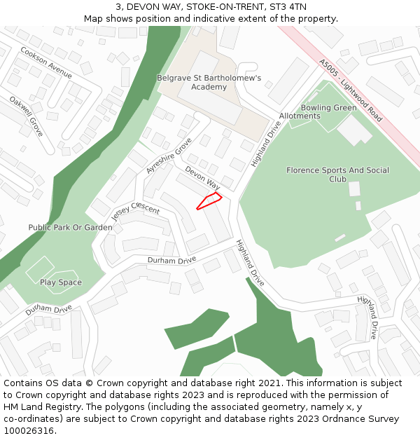 3, DEVON WAY, STOKE-ON-TRENT, ST3 4TN: Location map and indicative extent of plot