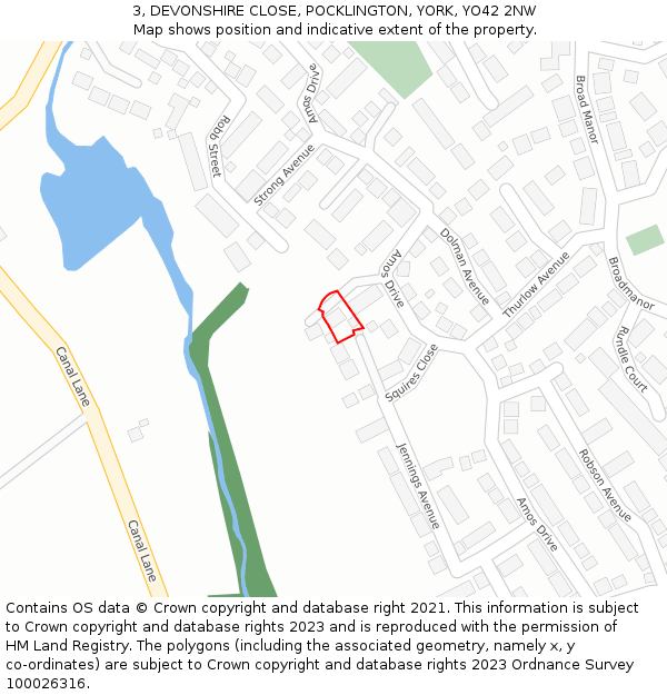 3, DEVONSHIRE CLOSE, POCKLINGTON, YORK, YO42 2NW: Location map and indicative extent of plot