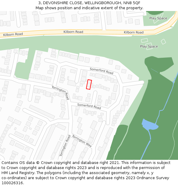 3, DEVONSHIRE CLOSE, WELLINGBOROUGH, NN8 5QF: Location map and indicative extent of plot