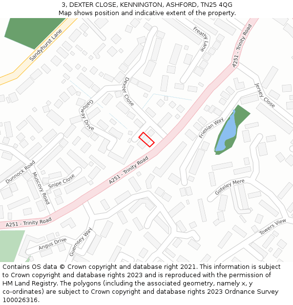 3, DEXTER CLOSE, KENNINGTON, ASHFORD, TN25 4QG: Location map and indicative extent of plot