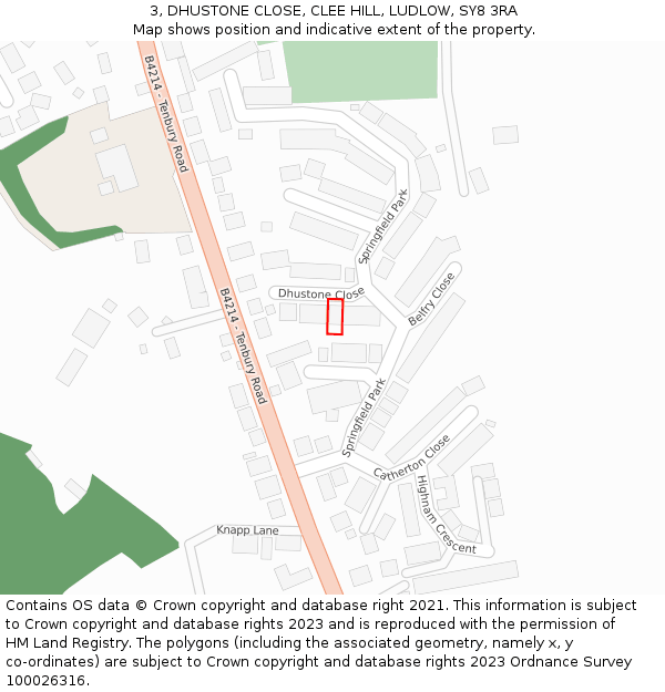 3, DHUSTONE CLOSE, CLEE HILL, LUDLOW, SY8 3RA: Location map and indicative extent of plot