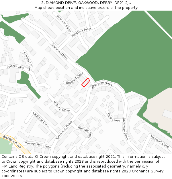 3, DIAMOND DRIVE, OAKWOOD, DERBY, DE21 2JU: Location map and indicative extent of plot