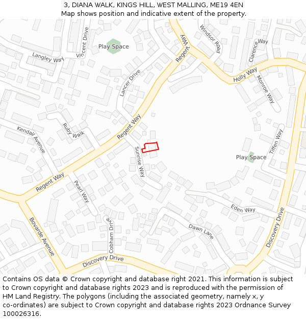3, DIANA WALK, KINGS HILL, WEST MALLING, ME19 4EN: Location map and indicative extent of plot