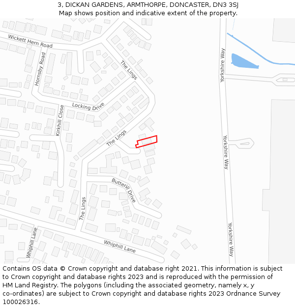 3, DICKAN GARDENS, ARMTHORPE, DONCASTER, DN3 3SJ: Location map and indicative extent of plot