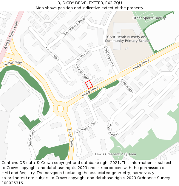 3, DIGBY DRIVE, EXETER, EX2 7QU: Location map and indicative extent of plot