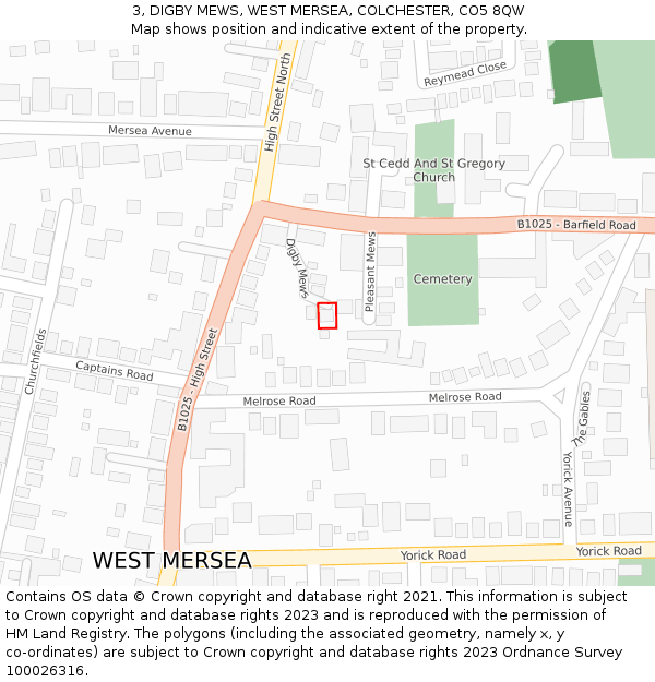 3, DIGBY MEWS, WEST MERSEA, COLCHESTER, CO5 8QW: Location map and indicative extent of plot
