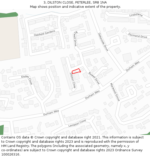 3, DILSTON CLOSE, PETERLEE, SR8 1NA: Location map and indicative extent of plot