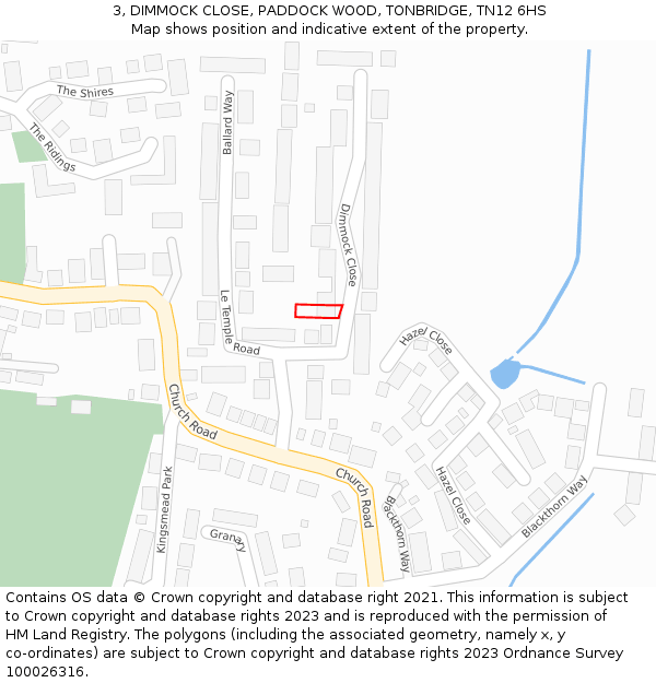 3, DIMMOCK CLOSE, PADDOCK WOOD, TONBRIDGE, TN12 6HS: Location map and indicative extent of plot