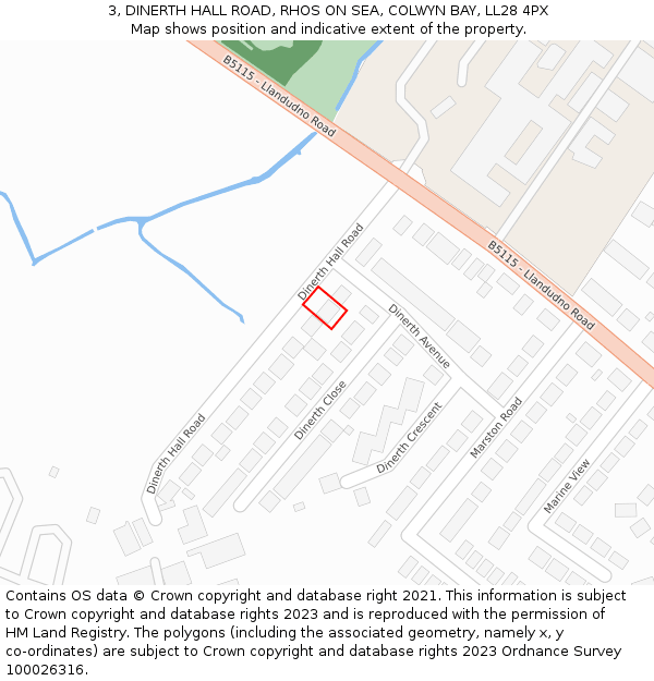 3, DINERTH HALL ROAD, RHOS ON SEA, COLWYN BAY, LL28 4PX: Location map and indicative extent of plot