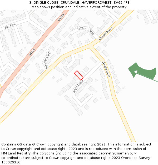 3, DINGLE CLOSE, CRUNDALE, HAVERFORDWEST, SA62 4FE: Location map and indicative extent of plot