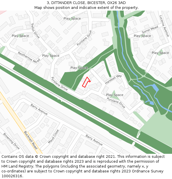 3, DITTANDER CLOSE, BICESTER, OX26 3AD: Location map and indicative extent of plot