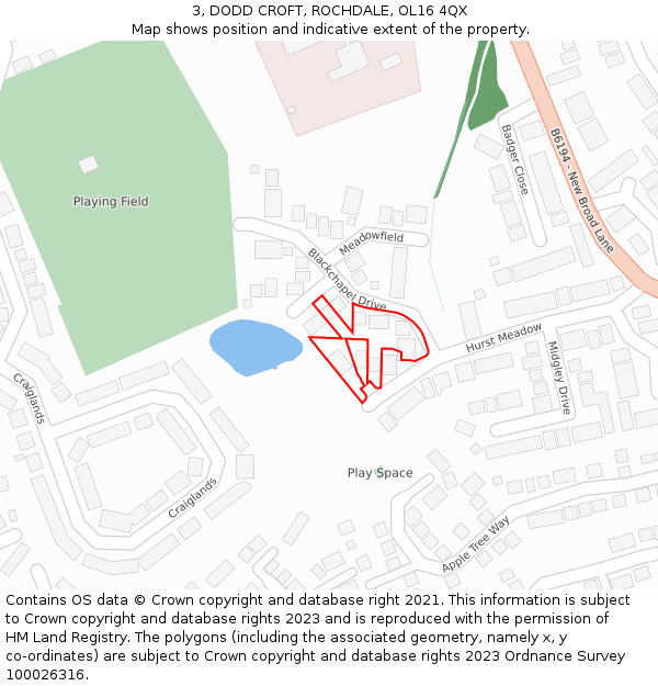 3, DODD CROFT, ROCHDALE, OL16 4QX: Location map and indicative extent of plot