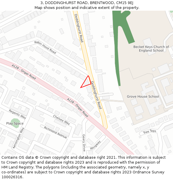 3, DODDINGHURST ROAD, BRENTWOOD, CM15 9EJ: Location map and indicative extent of plot