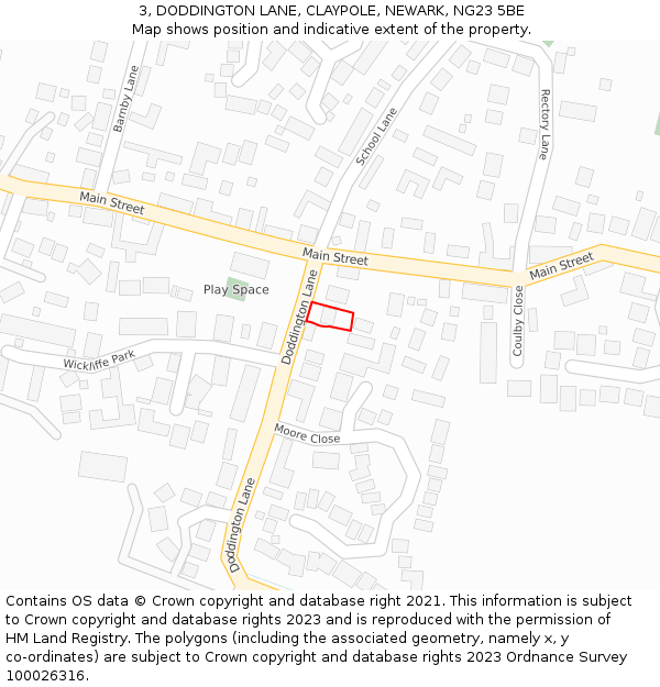 3, DODDINGTON LANE, CLAYPOLE, NEWARK, NG23 5BE: Location map and indicative extent of plot