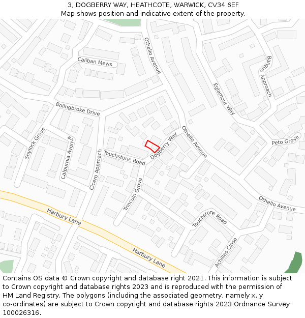 3, DOGBERRY WAY, HEATHCOTE, WARWICK, CV34 6EF: Location map and indicative extent of plot