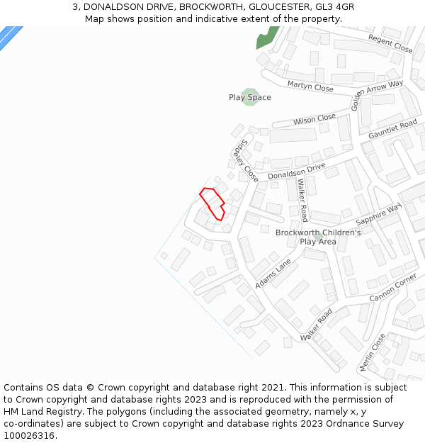 3, DONALDSON DRIVE, BROCKWORTH, GLOUCESTER, GL3 4GR: Location map and indicative extent of plot