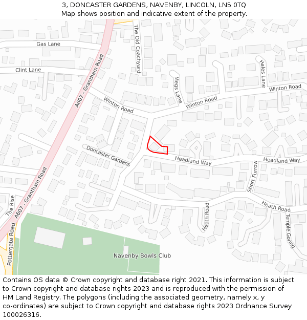 3, DONCASTER GARDENS, NAVENBY, LINCOLN, LN5 0TQ: Location map and indicative extent of plot