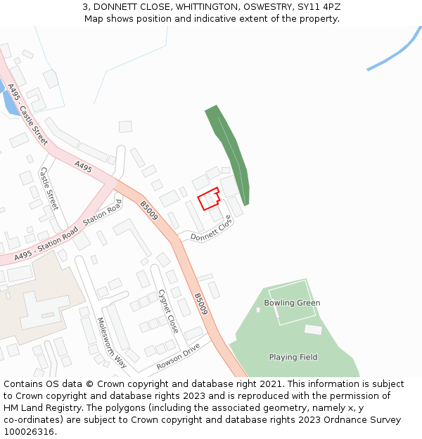 3, DONNETT CLOSE, WHITTINGTON, OSWESTRY, SY11 4PZ: Location map and indicative extent of plot