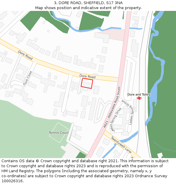 3, DORE ROAD, SHEFFIELD, S17 3NA: Location map and indicative extent of plot