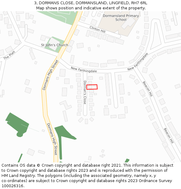 3, DORMANS CLOSE, DORMANSLAND, LINGFIELD, RH7 6RL: Location map and indicative extent of plot