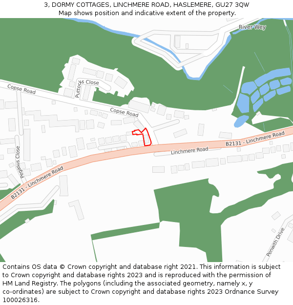 3, DORMY COTTAGES, LINCHMERE ROAD, HASLEMERE, GU27 3QW: Location map and indicative extent of plot