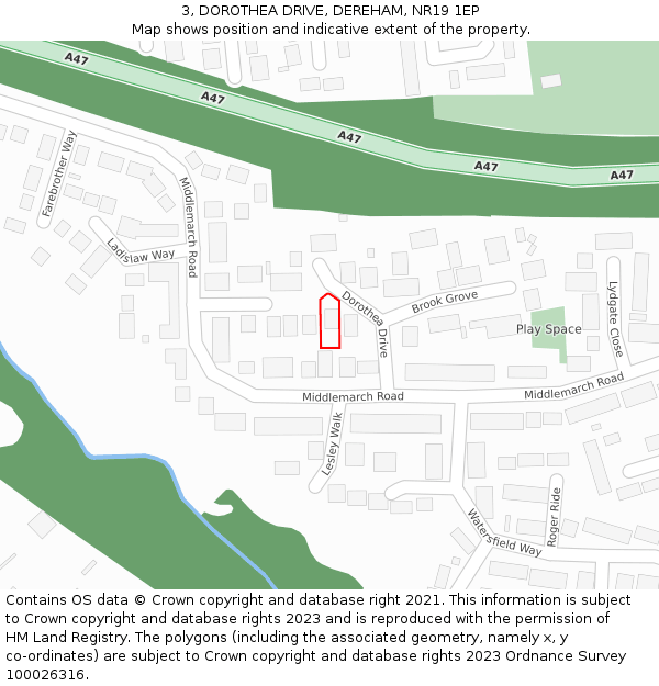 3, DOROTHEA DRIVE, DEREHAM, NR19 1EP: Location map and indicative extent of plot